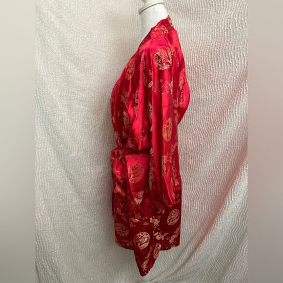 Vintage Japanese Kimono Robe Adult Large Red Gold from Japan Whitby F2 - Picture 7 of 12
